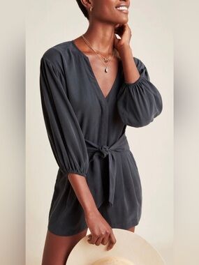 LAST WEEK, FINAL MARKDOWN! PAIGE HILARIA Balloon Sleeve Romper, Washed Black, 6
